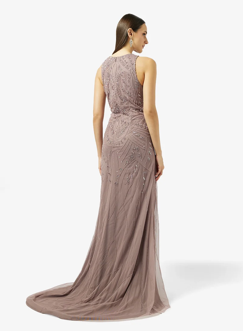 Namshi x  Bead Embellished Evening Gown with Trail for Women | Best Price UAE